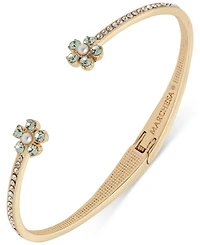 Marchesa Gold-Tone Blue Floral Stone Hinged Cuff Bracelet