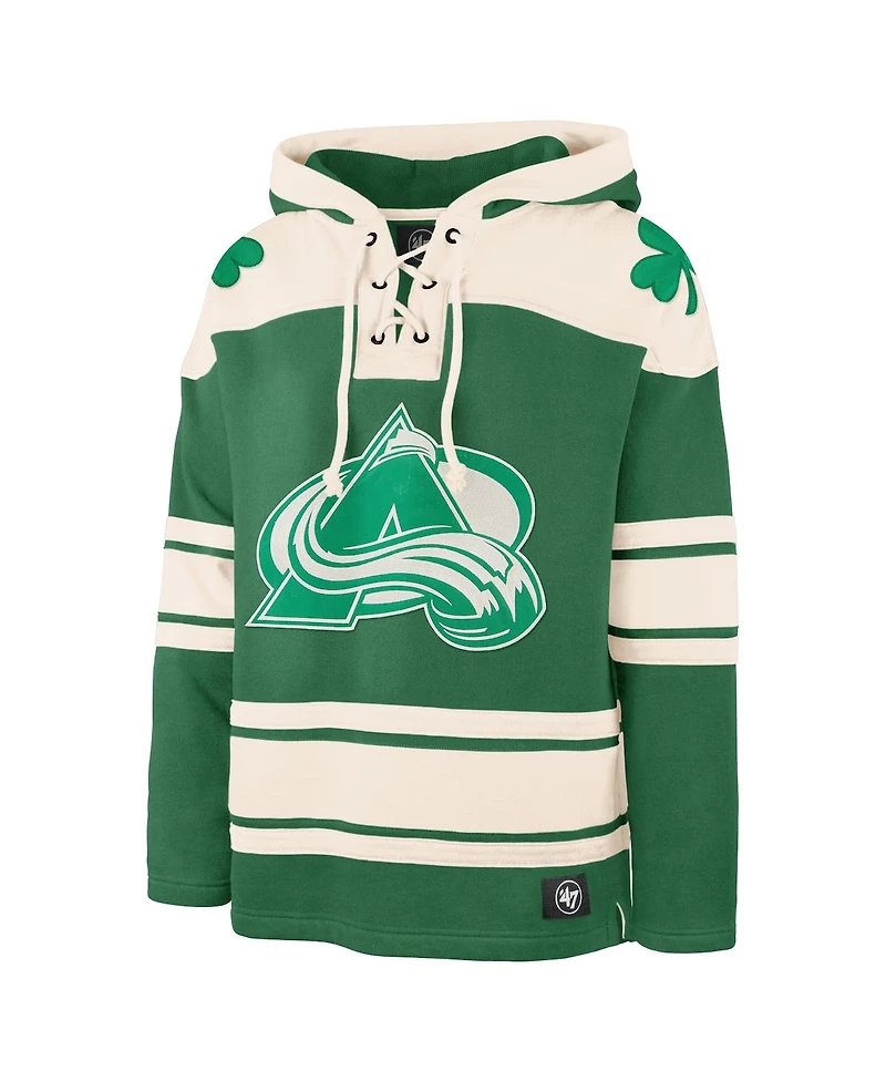 '47 Brand Men's Nathan MacKinnon Kelly Green Colorado Avalanche St. Patrick's Day Player Name Number Lacer Pullover Hoodie