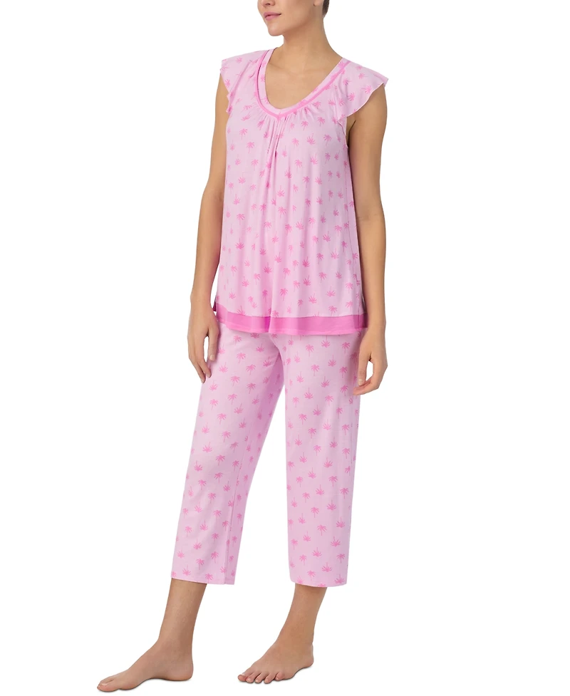 Ellen Tracy Women's Printed V-Neck Cropped Pajama Set