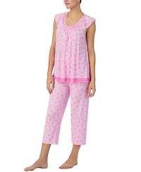 Ellen Tracy Women's Printed V-Neck Cropped Pajama Set