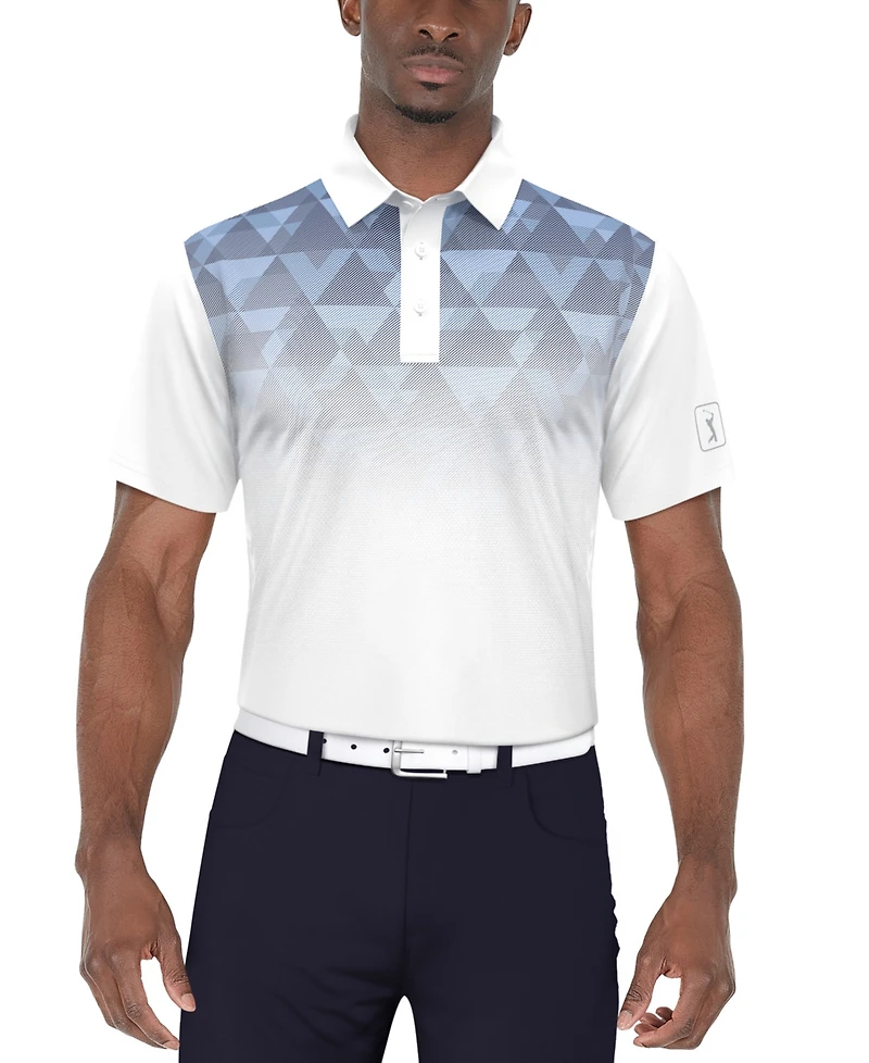 Pga Tour Men's Short Sleeve Ombre Geo Print Golf Polo Shirt