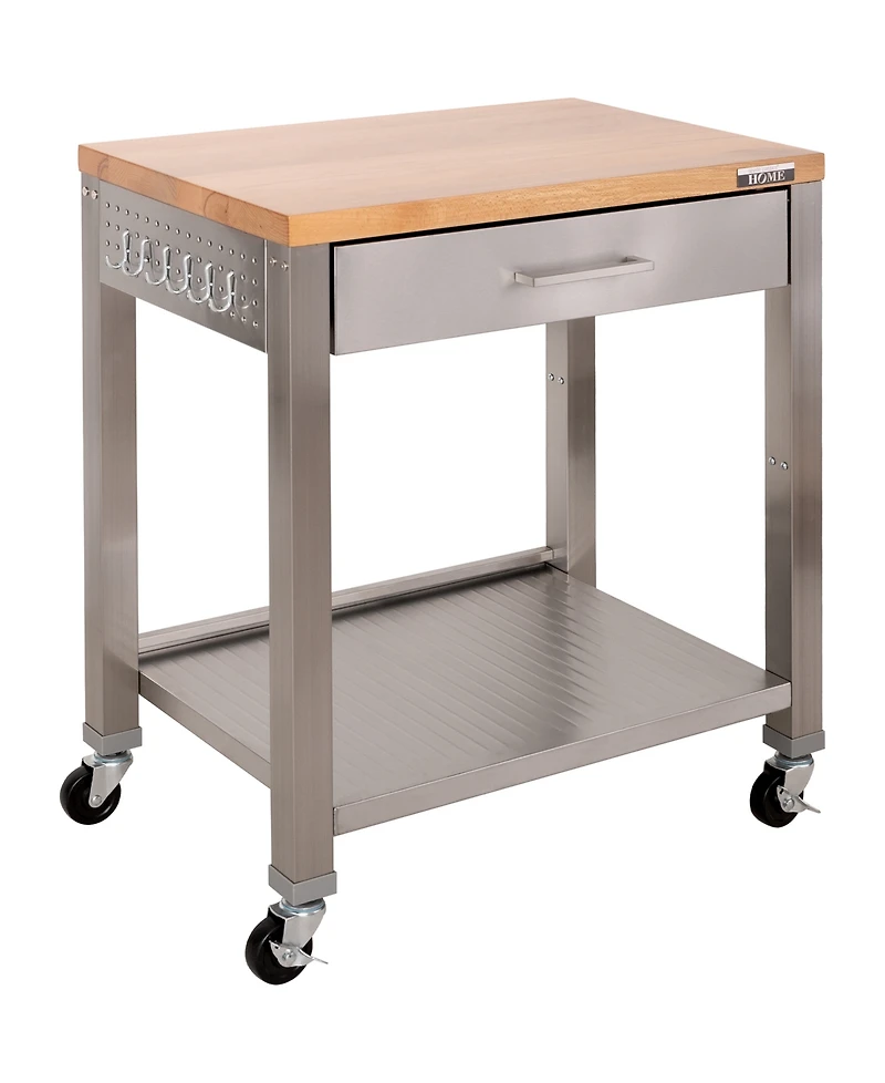 Seville Classics Home Stainless Steel Worktable Cart with Solid Wood Top
