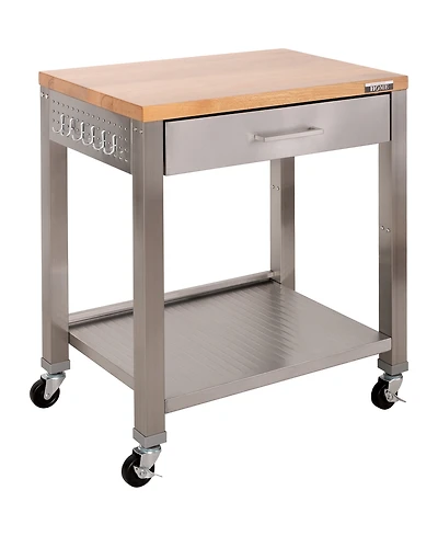 Seville Classics Home Stainless Steel Worktable Cart with Solid Wood Top