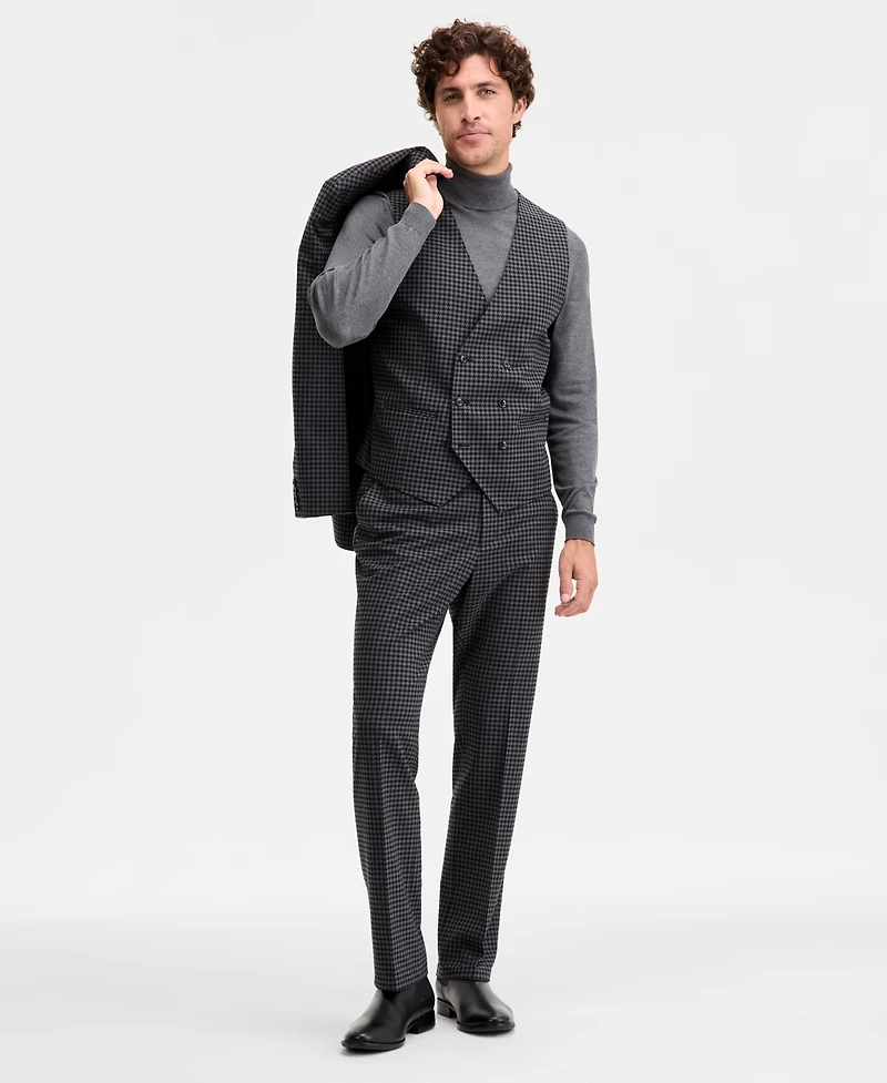 Tayion Collection Men's Classic-Fit Houndstooth Double-Breasted Suit Separate Vest
