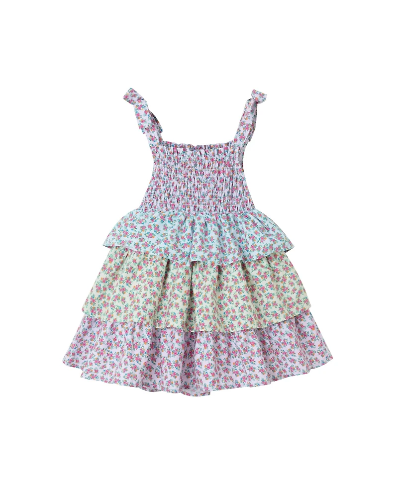 Andy & Evan Little Girls Toddler/Child Color Blocked Floral Teired Dress