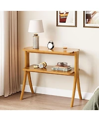 Tribesigns Narrow Side Table for Living Room, Farmhouse End Table with 2-Tier Storage Shelf and Solid Wood Legs