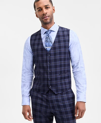Tayion Collection Men's Classic-Fit Plaid Suit Separate Vest