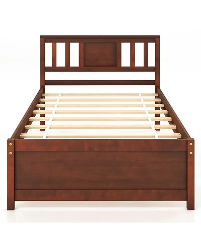 Wooden Platform Bed with Headboard and Slat Support-Twin Size