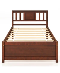 Wooden Platform Bed with Headboard and Slat Support-Twin Size
