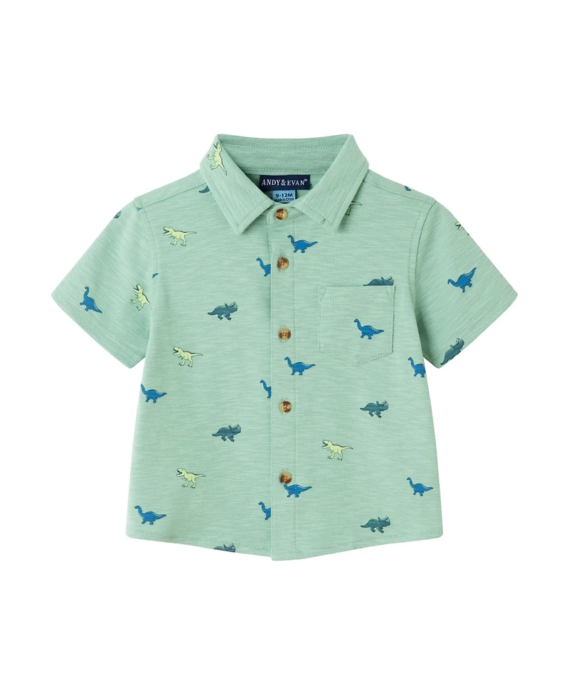 Andy & Evan Baby Boys Lt Green Dino Print Knit Buttondown Set