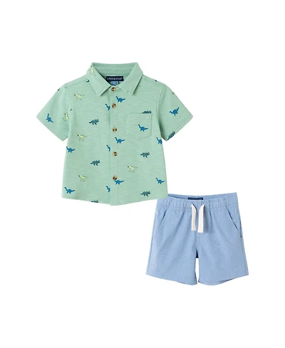 Andy & Evan Baby Boys Lt Green Dino Print Knit Buttondown Set