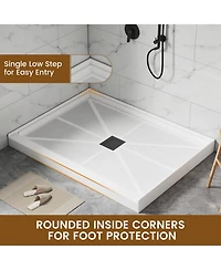Casainc 48"W X 36"D Smc Single Threshold Shower Base Anti-Slip Shower Pan, Drain Assembly & Drain Cover Included