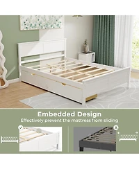 Full Size Bed Frame with Storage Drawers and Solid Wood Headboard