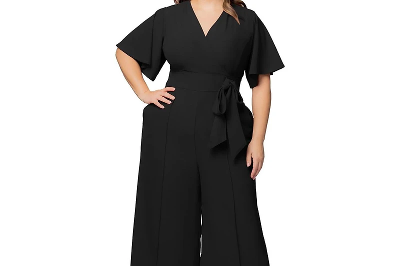 Kiyonna Plus Evelyn Cropped Wide Leg Jumpsuit