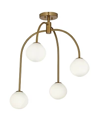 Possini Euro Design Clara 26" Mid Century Modern 4-Light Semi Flush-Mount Ceiling Light Fixture Kitchen Foyer Warm Brass Finish