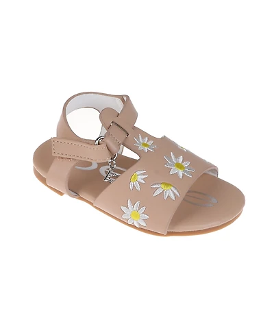 Bebe Toddler Girls Denim and Embroidered Flowers Sandals