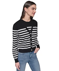 Karl Lagerfeld Paris Women's Striped Crystal-Button Cardigan