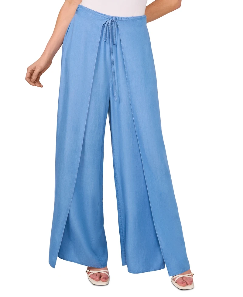 CeCe Women's Side-Overlap Self-Tie Wide-Leg Pants
