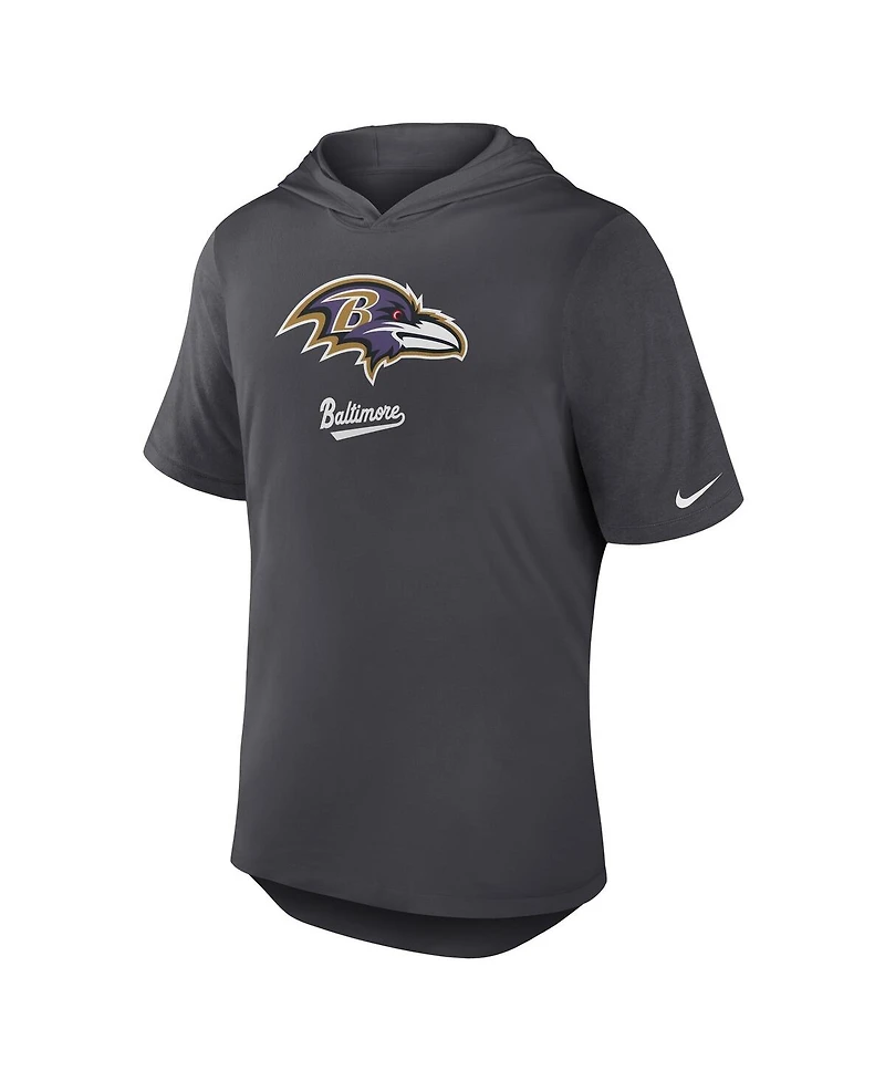 Nike Men's Anthracite Baltimore Ravens Tri-Blend Performance Hoodie T-Shirt