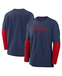 Nike Men's Navy/Red Atlanta Braves Authentic Collection Player Lightweight Performance Long Sleeve Top
