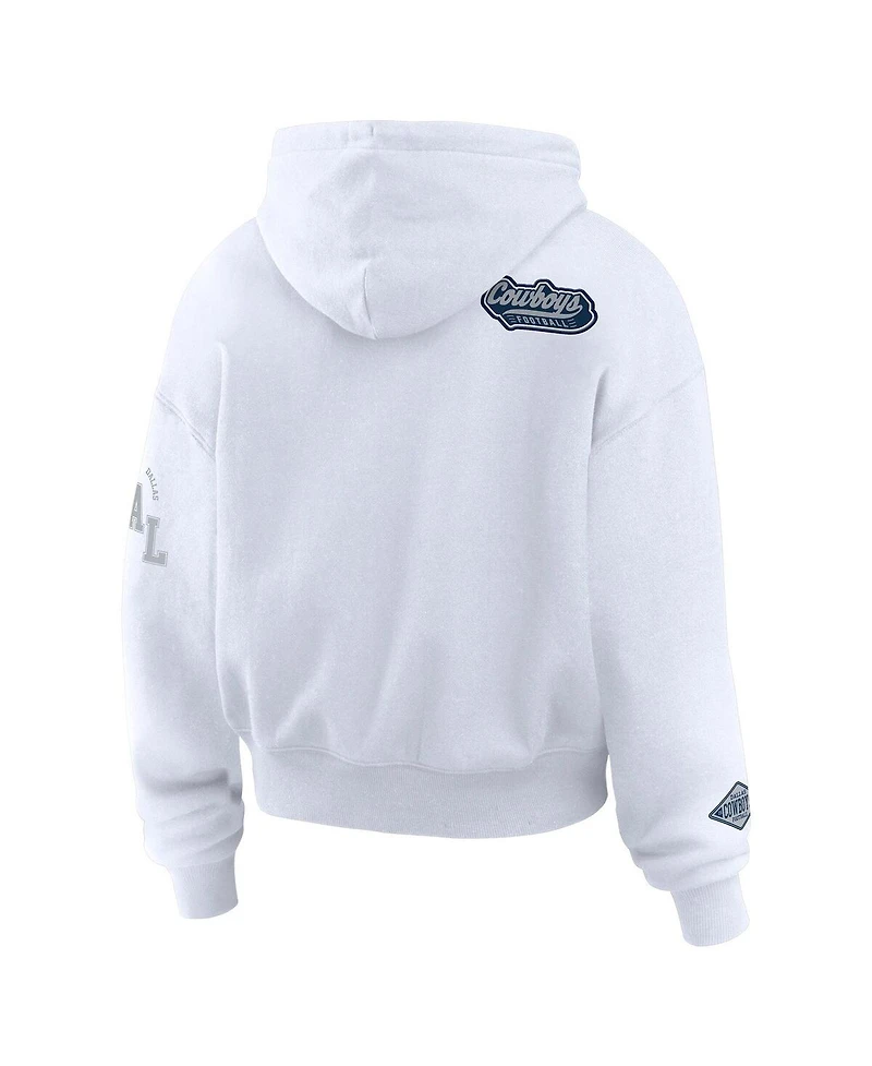 Wear by Erin Andrews Women's White Dallas Cowboys Plus Size Patch Quarter-Zip Hoodie