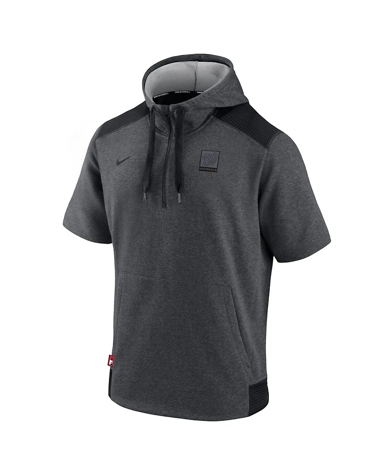 Men's Nike Heathered Charcoal, Black Washington Nationals Authentic Collection Dry Flux Performance Quarter-Zip Short Sleeve Hoodie