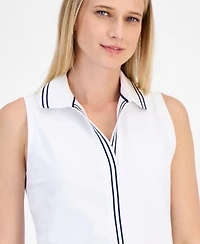 Nautica Jeans Women's Pique-Knit Johnny Collar Sleeveless Top