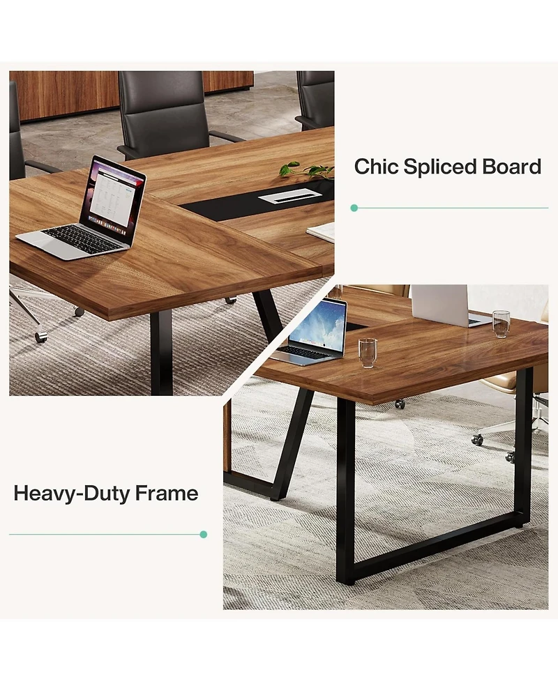 Tribesigns 94.5-Inch Conference Table for 10 People, Industrial 8 Ft Meeting with Two Grommets Home Office, Studio, Business