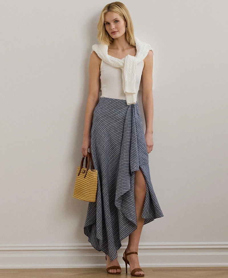 Lauren Ralph Lauren Women's Striped Linen A-Line Midi Skirt