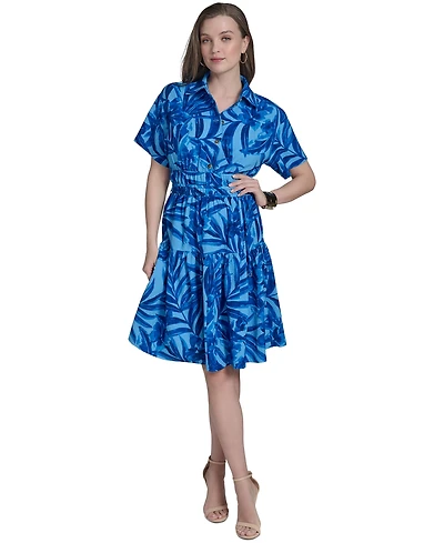 Halston Women's Floral-Print Tiered Shirtdress
