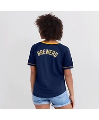 Fanatics Women's Navy Milwaukee Brewers League Diva Star Raglan V-Neck T-Shirt