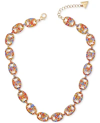 Guess Gold-Tone Rainbow Rhinestone Large Link Collar Necklace, 16" + 2" extender