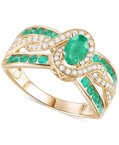 Emerald (3/8 ct. t.w.) & Diamond (1/4 Multirow Swirl Ring 14k Gold (Also Ruby Sapphire)