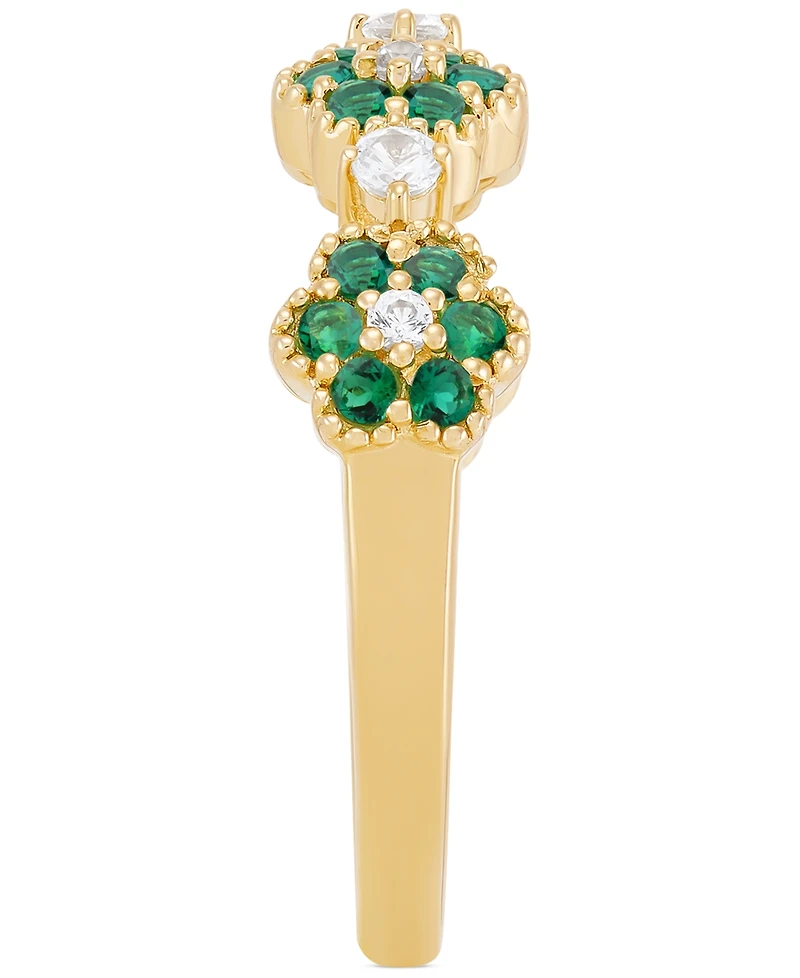Lab-Created Emerald (1/3 ct. t.w.) & Lab-Created White Sapphire (1/5 ct. t.w.) Flower Stack Ring in 14k Yellow Gold-Plated Sterling Silver