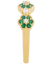 Lab-Created Emerald (1/3 ct. t.w.) & Lab-Created White Sapphire (1/5 ct. t.w.) Flower Stack Ring in 14k Yellow Gold-Plated Sterling Silver