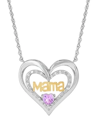 Lab-Created Pink Sapphire (1/3 ct. t.w.) & Diamond (1/10 ct. t.w.) Mama Heart Pendant Necklace in Rhodium-Plated & 14k Yellow Gold-Plated Sterling Sil