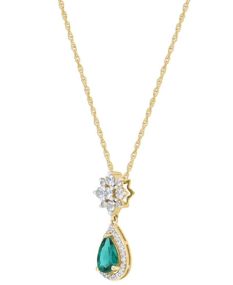 Lab-Created Emerald (5/8 ct. t.w.) & Lab-Created White Sapphire (1/2 ct. t.w.) Pendant Necklace in 14k Yellow Gold-Plated Sterling Silver, 16" + 2" ex