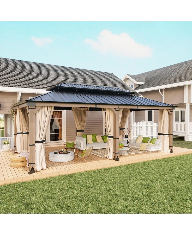 Mondawe 12 Ft. W x Ft. D Solid Cedar Wood Patio Gazebo with Curtains and Mesh Screens