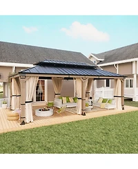 Mondawe 12 Ft. W x Ft. D Solid Cedar Wood Patio Gazebo with Curtains and Mesh Screens