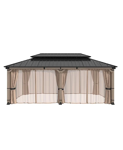 Mondawe 20 Ft. W x 12 Ft. D Solid Cedar Wood Patio Gazebo with Curtains and Mesh Screens