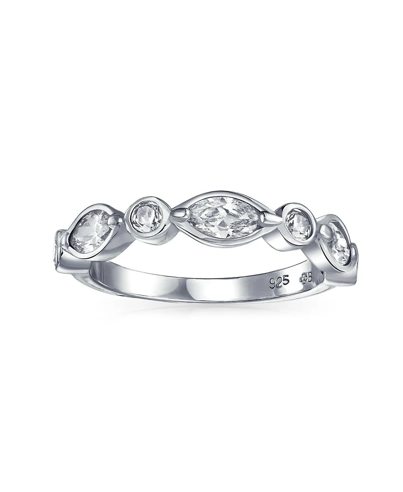 Bling Jewelry Cubic Zirconia Cz Thin Stackable Bubble Round Marquise Band Ring .925 Sterling Silver