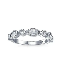 Bling Jewelry Cubic Zirconia Cz Thin Stackable Bubble Round Marquise Band Ring .925 Sterling Silver