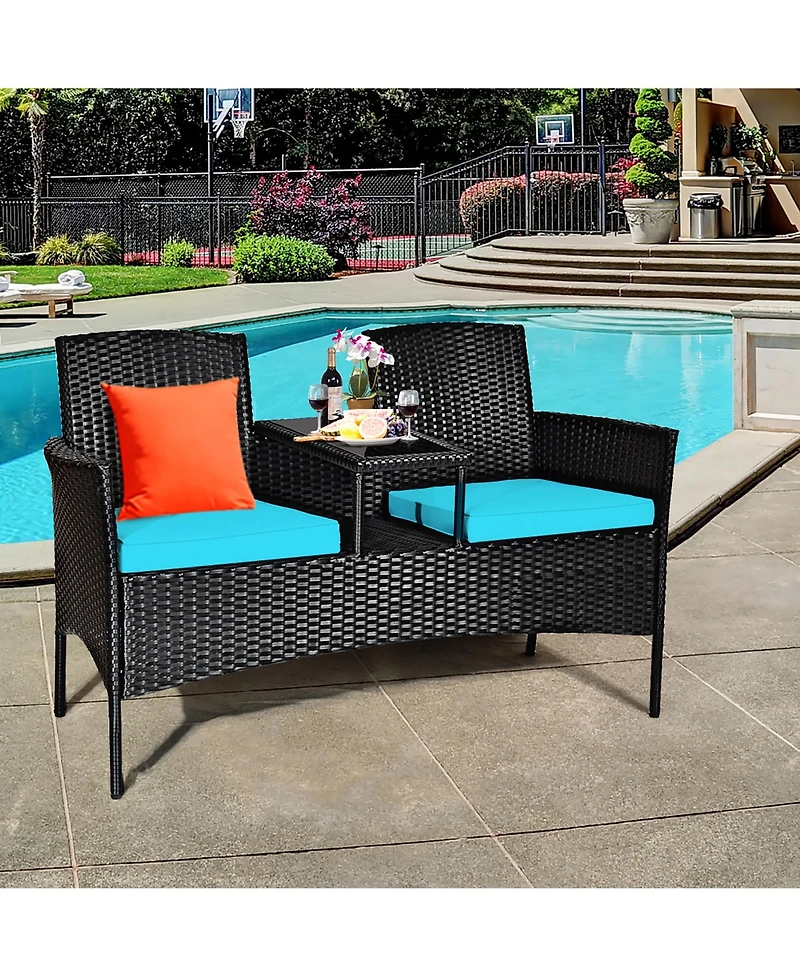Costway Patio Rattan Conversation Set Seat Sofa Cushioned Loveseat Chairs