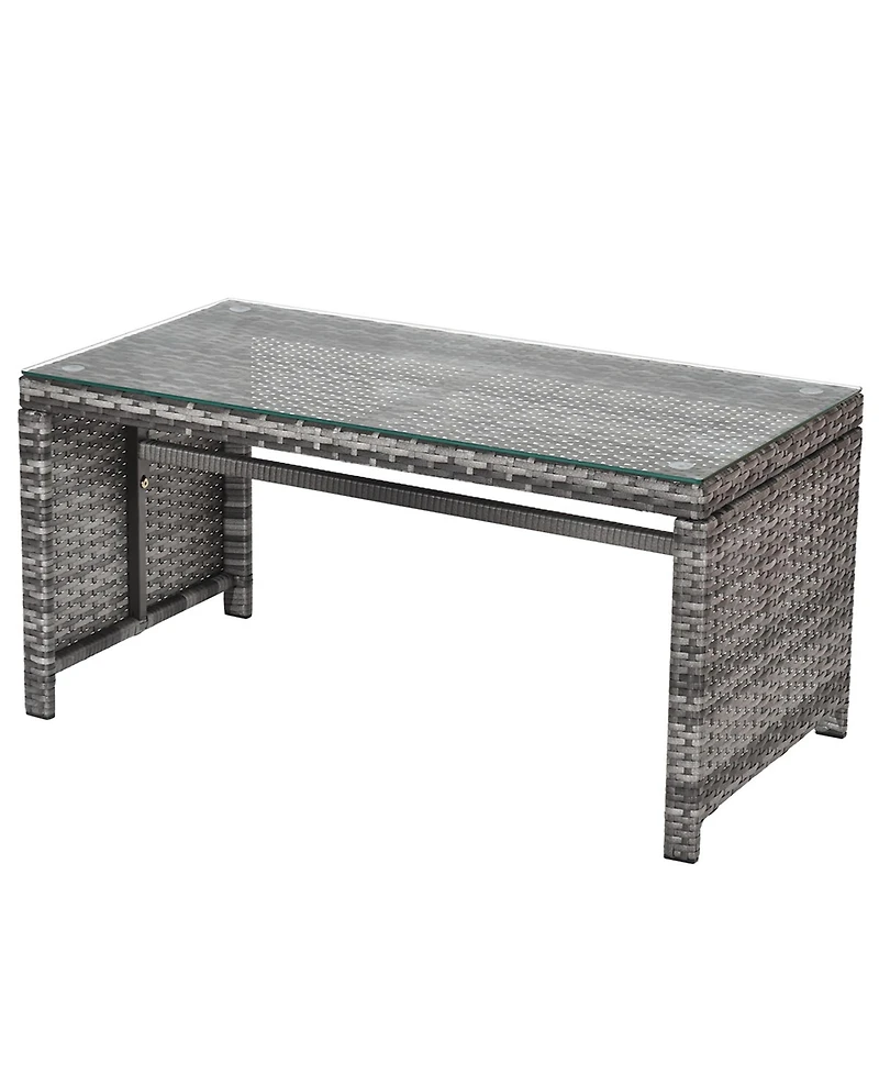 4PCS Patio Rattan Furniture Set Conversation Glass Table Top Cushioned
