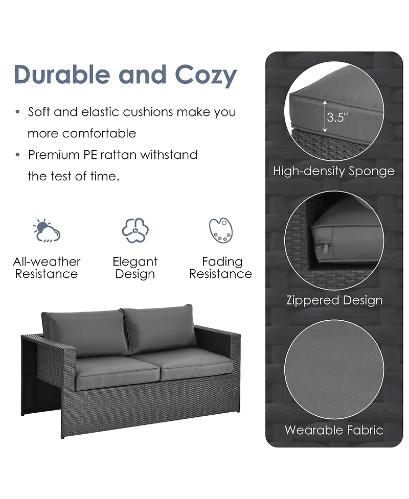 6PCS Patio Rattan Furniture Set Space Saving Cushioned Fully Assembled