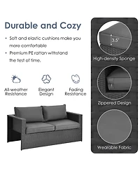 6PCS Patio Rattan Furniture Set Space Saving Cushioned Fully Assembled