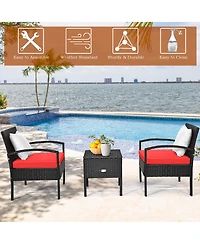 3PC Outdoor Patio Rattan Furniture Set Storage Coffee Table Cushioned Sofa