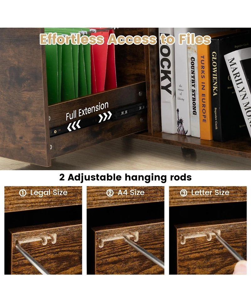 3-Drawer File Cabinet with Adjustable Shelf and Wheels for Letter