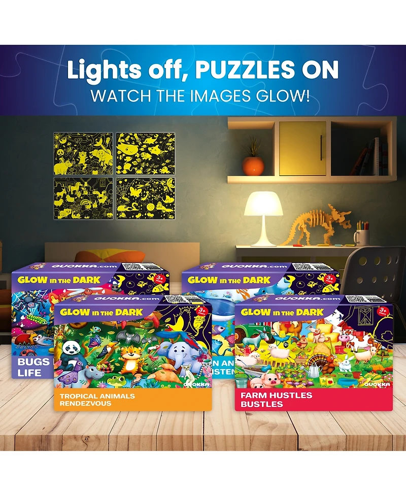 Quokka 4 x 60 Piece Puzzles for Kids Ages 4-6 – Glow-in-The-Dark Puzzles