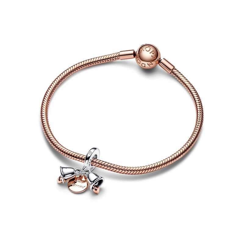 Pandora Two-Tone Just Married Wedding Bells Double Dangle Charms